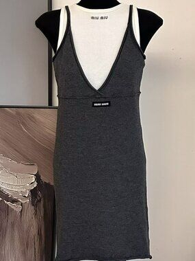 Miu Miu White Ribbed Tank and Charcoal Grey Slip Dress Duo